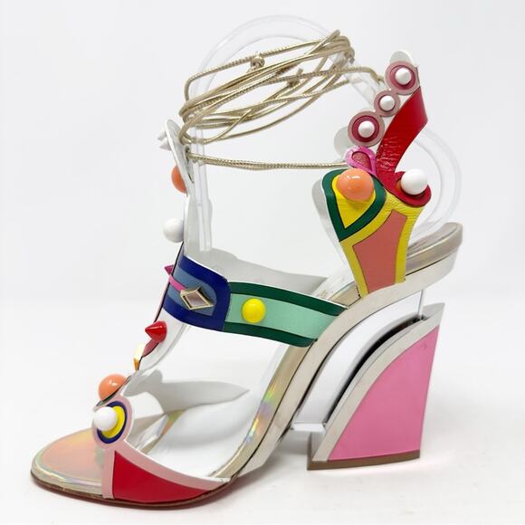 Christian Louboutin Papagaya Levita Multicolor Leather Sandals Heels Size EU 37 - Picture 8 of 14
